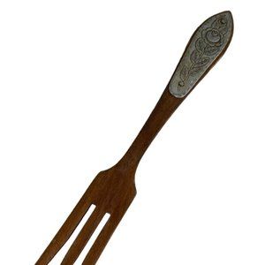 vintage wood salad serving fork with sterling silver